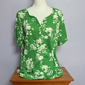 Style & Co. Floral Emerald Green Short Sleeve Women's Top